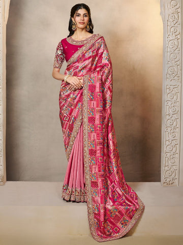 MAHOTSAV Pink Silk Saree with Heavy Embroidery & Mirror Work