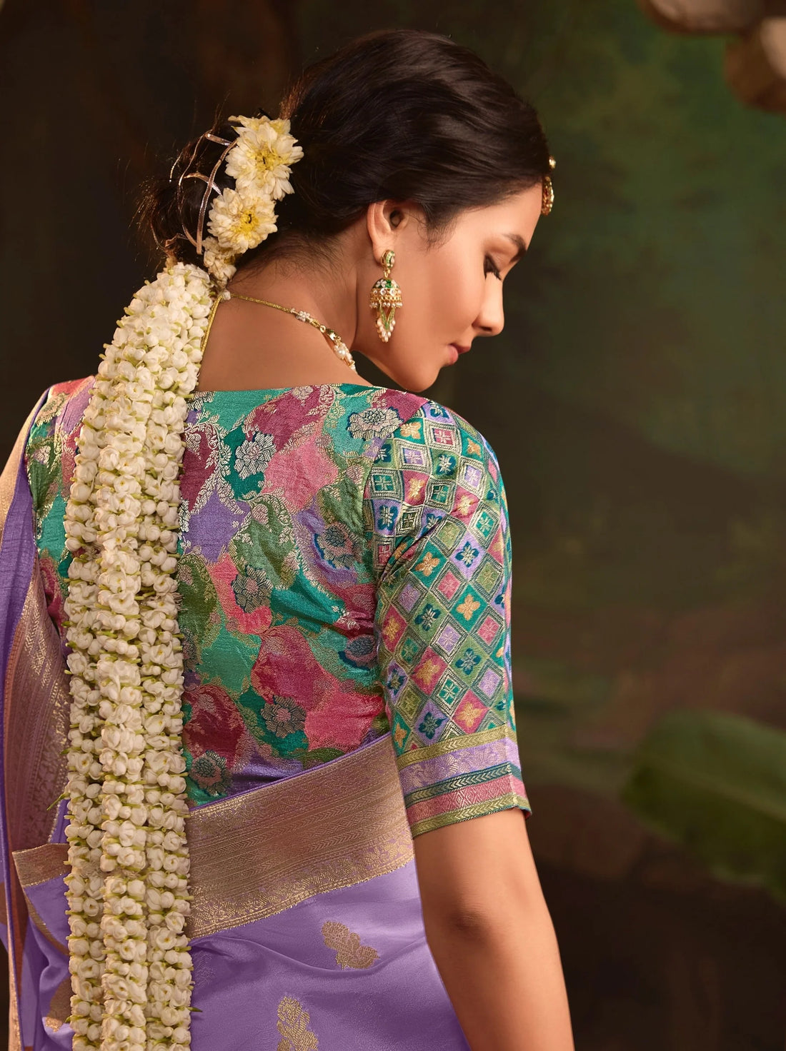 RAAS Floral Violet Crepe Dola Silk Designer Saree