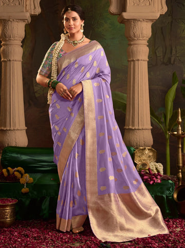 RAAS Floral Violet Crepe Dola Silk Designer Saree
