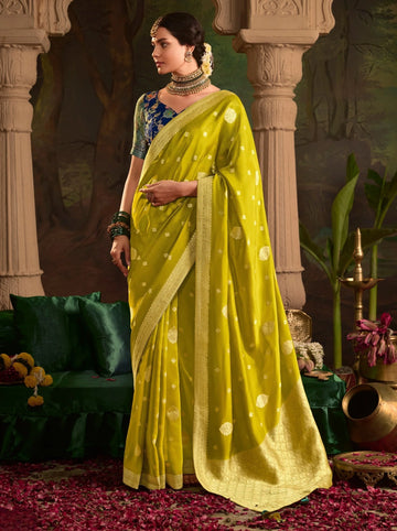 RAAS Pineapple Yellow Crepe Dola Silk Designer Saree